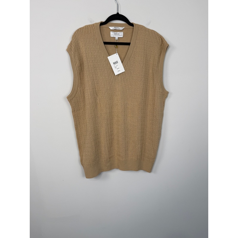 RGM Sweater Vest NWTs $40 Tan XXL Cable Knit Cotton V-Neck Sleeveless Pullover